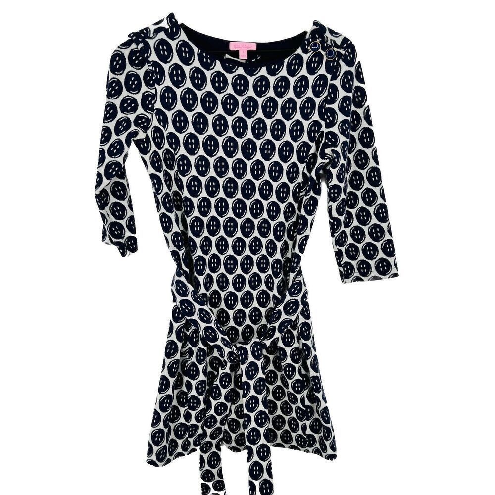Lilly Pulitzer Size Small Jonah Dress Navy Blue Sheath Button Sweater Knit Belt